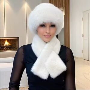 Luxury White Fur Hat and Scarf Set